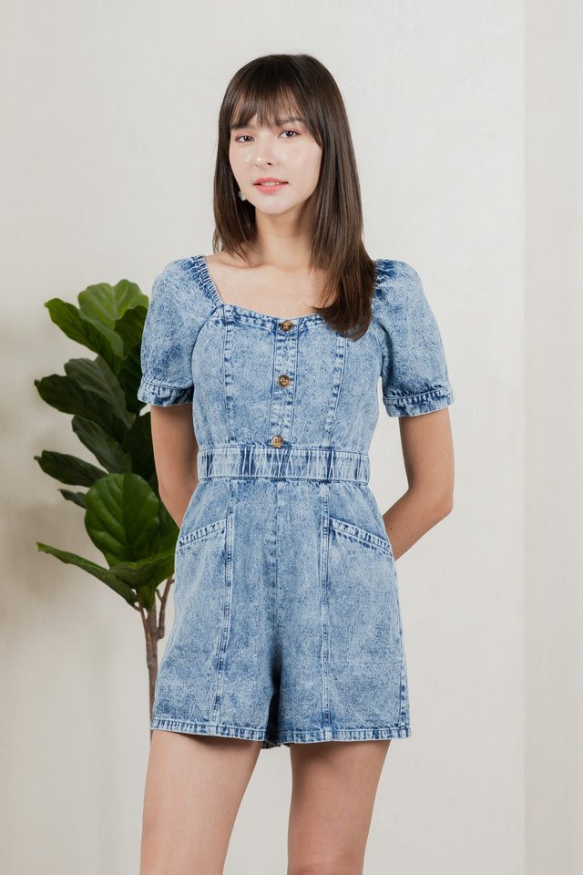 Decima Panelled Button Denim Romper