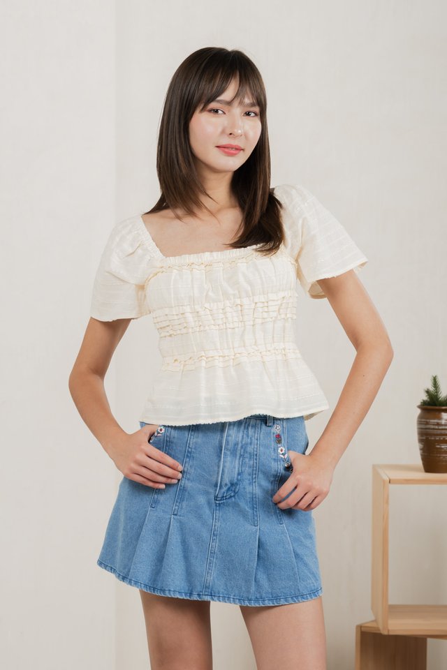 Asters Embroidered Pleat Denim Skort In Dark Wash
