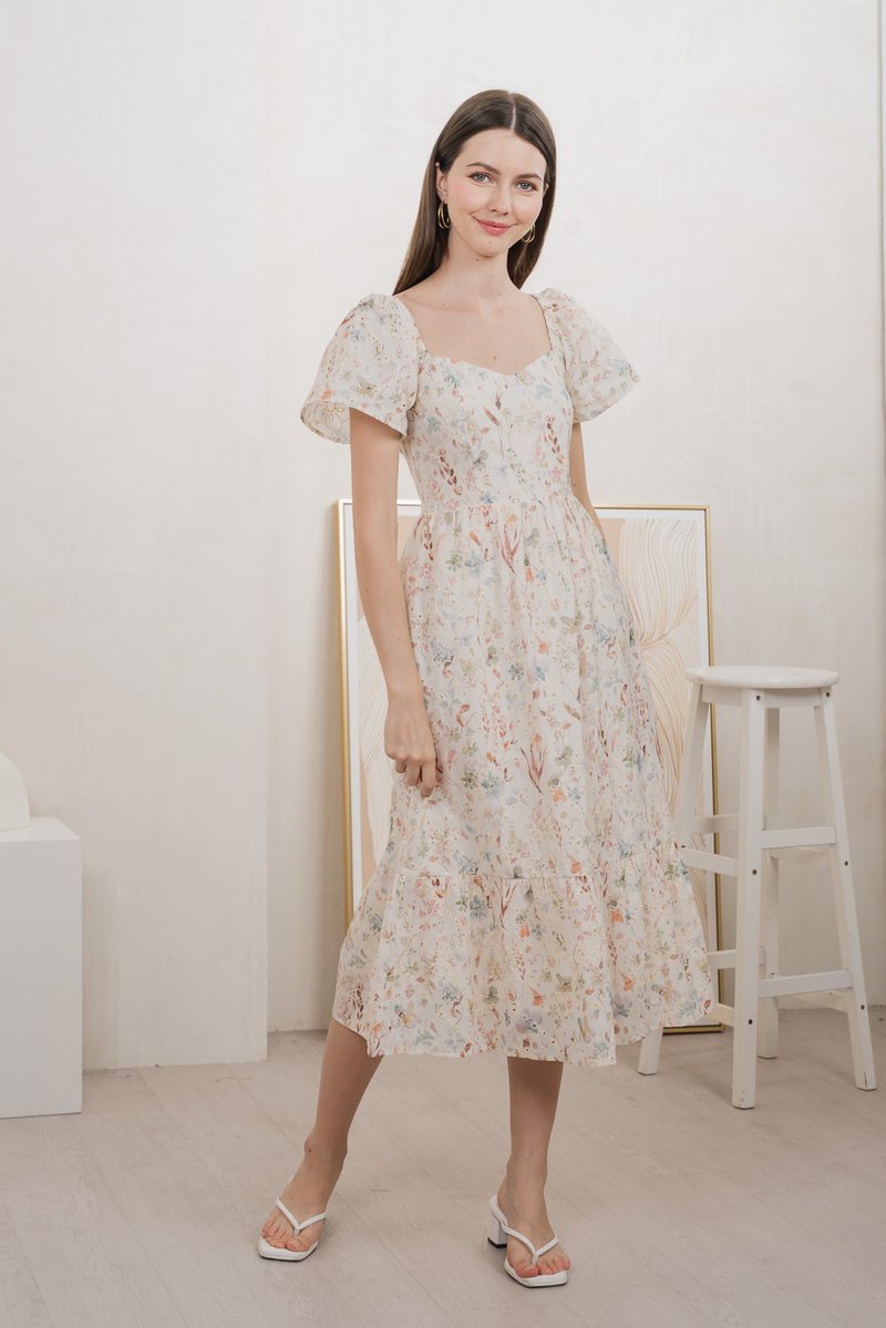 Autumn Garden Eyelet Midi Dress In Peach (XXL)
