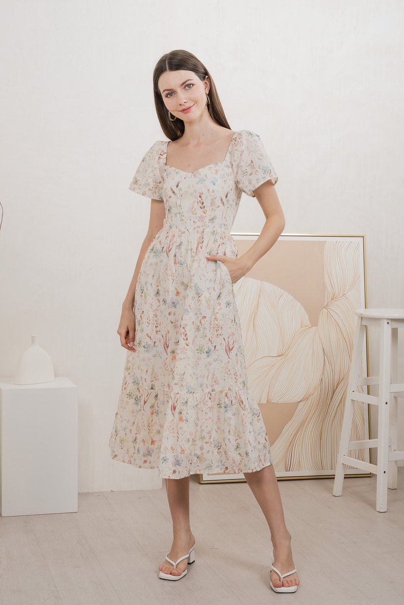 Autumn Garden Eyelet Midi Dress In Peach (XXL)