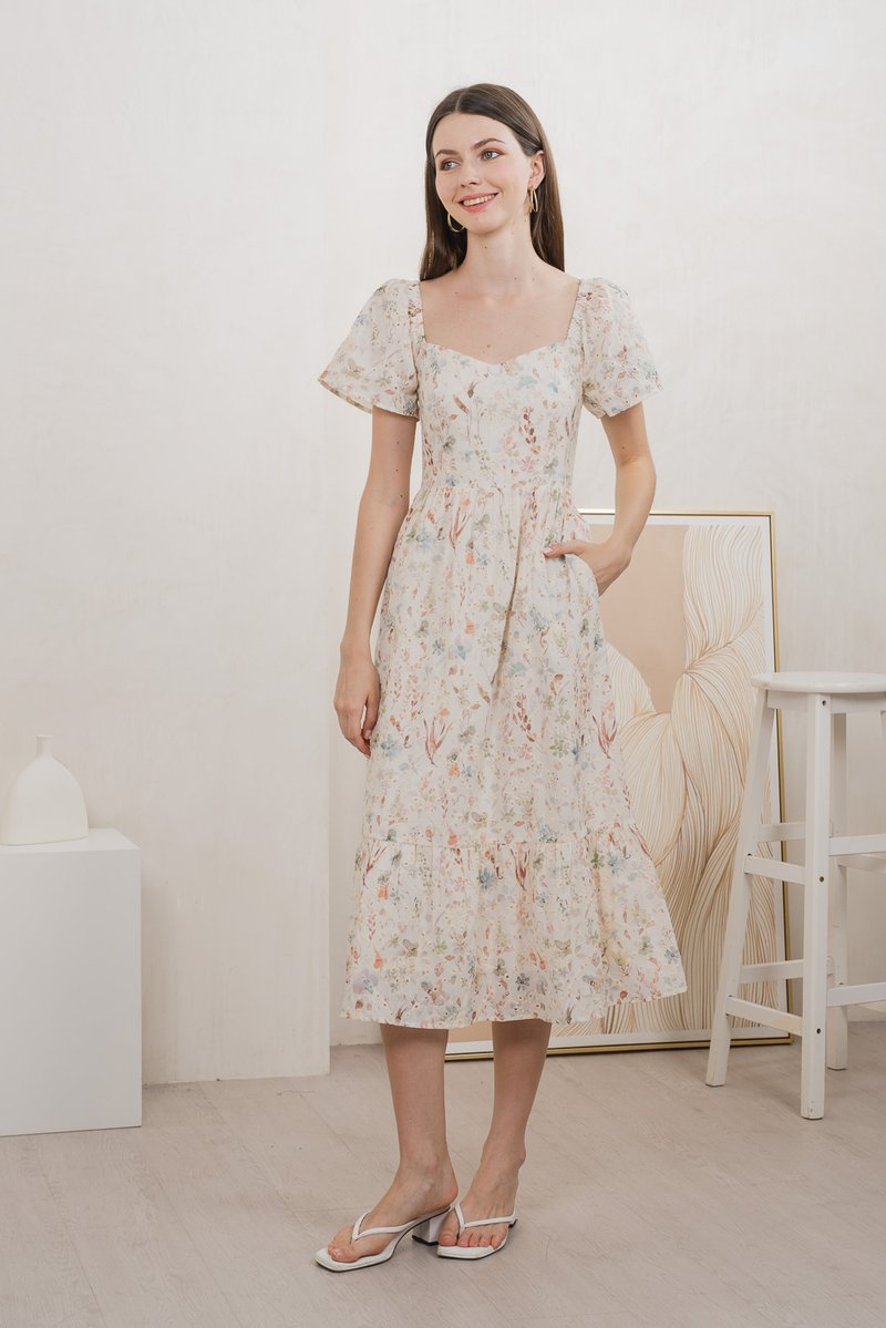 Autumn Garden Eyelet Midi Dress In Peach (XXL)