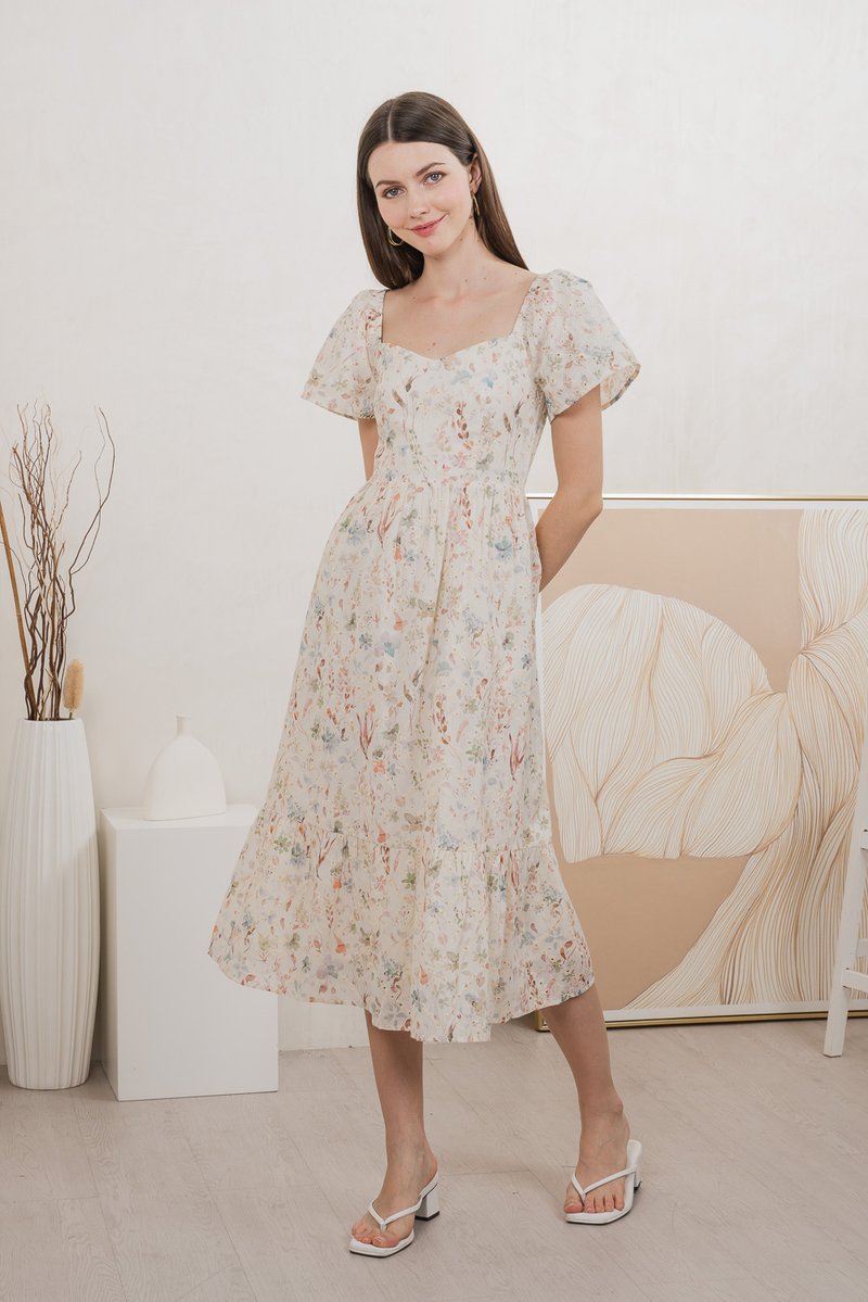 Autumn Garden Eyelet Midi Dress In Peach (XXL)