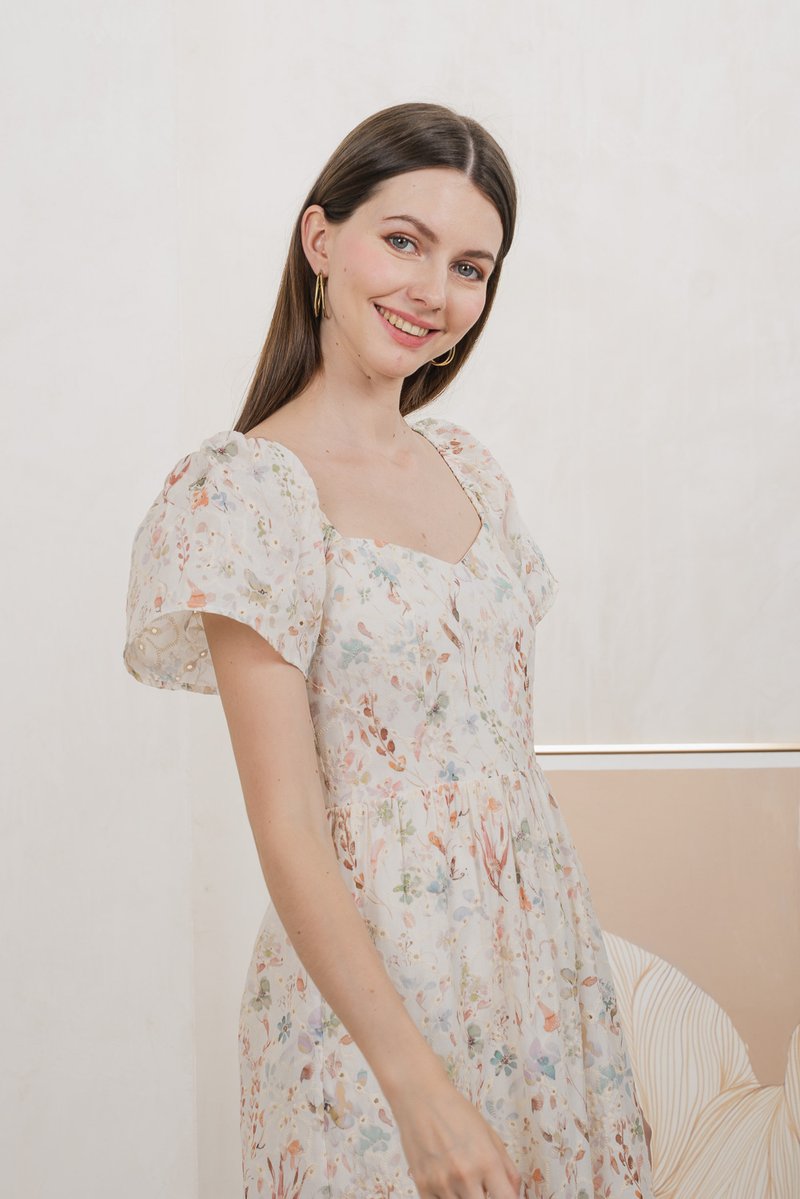 Autumn Garden Eyelet Midi Dress In Peach (XXL)