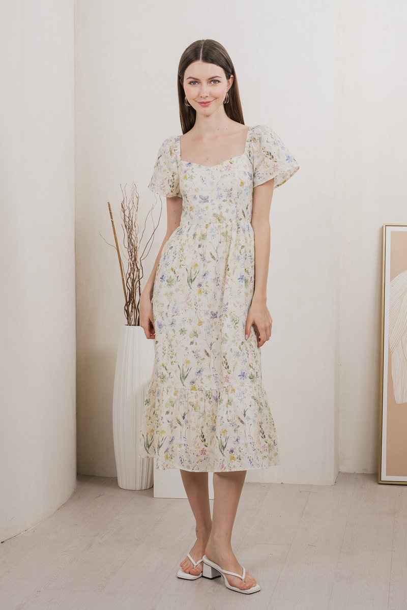 Autumn Garden Eyelet Midi Dress In Lavender