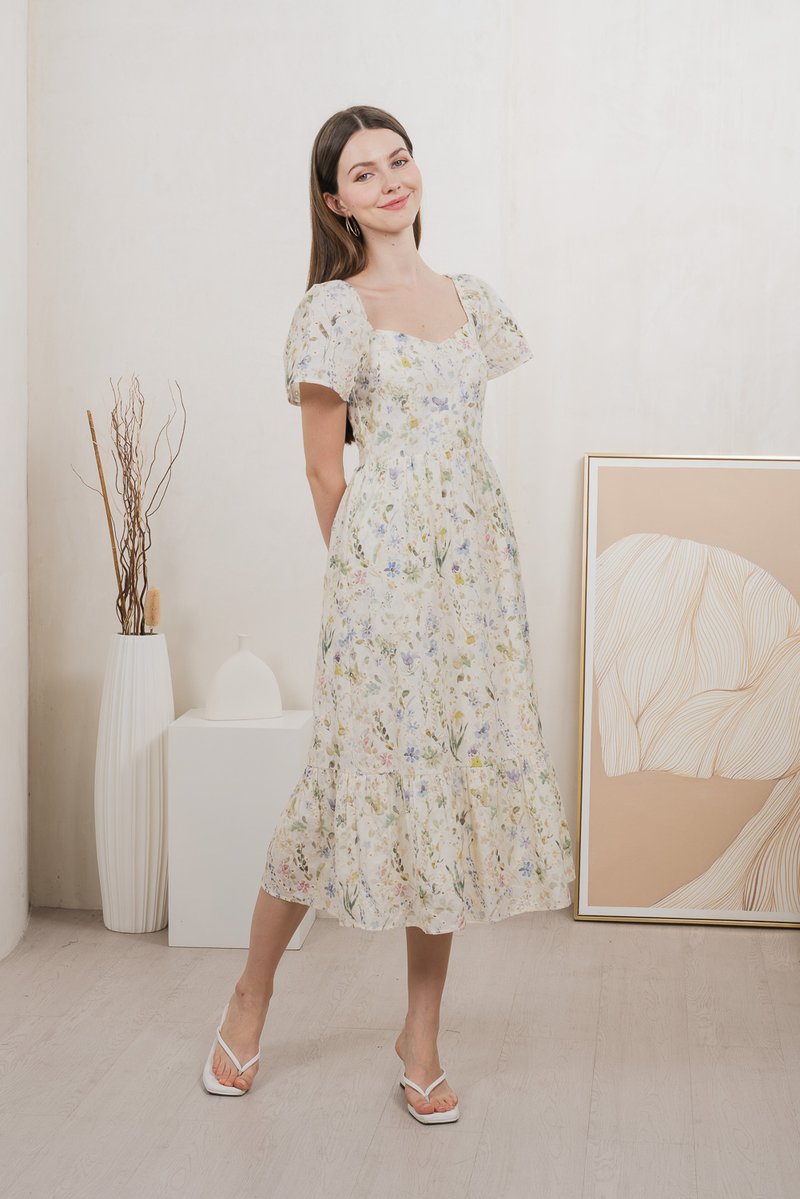 Autumn Garden Eyelet Midi Dress In Lavender