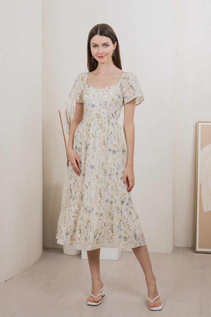 Autumn Garden Eyelet Midi Dress In Lavender