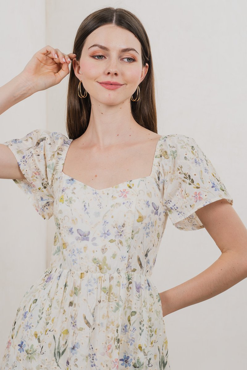 Autumn Garden Eyelet Midi Dress In Lavender