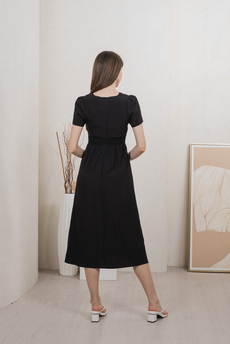 Bronte Empire Button Midi Dress In Black (XS)