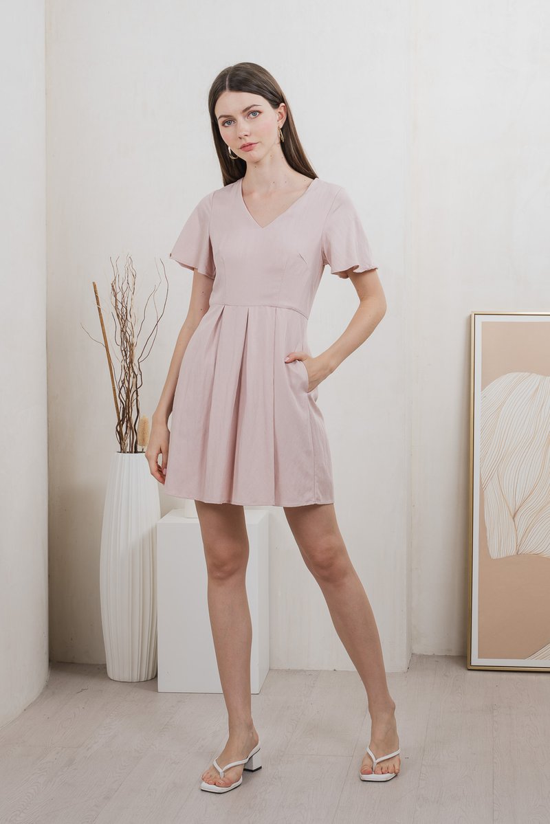 Milica Pleated Sleeve Dress In Pink