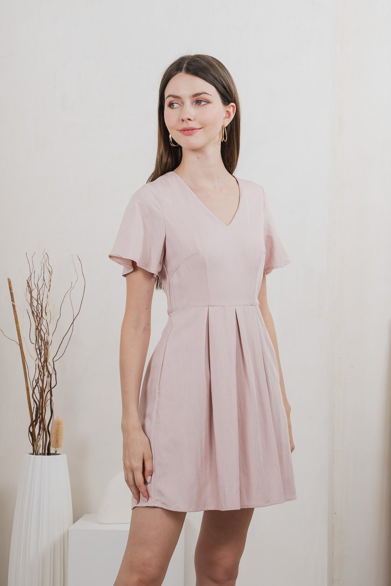 Milica Pleated Sleeve Dress In Pink