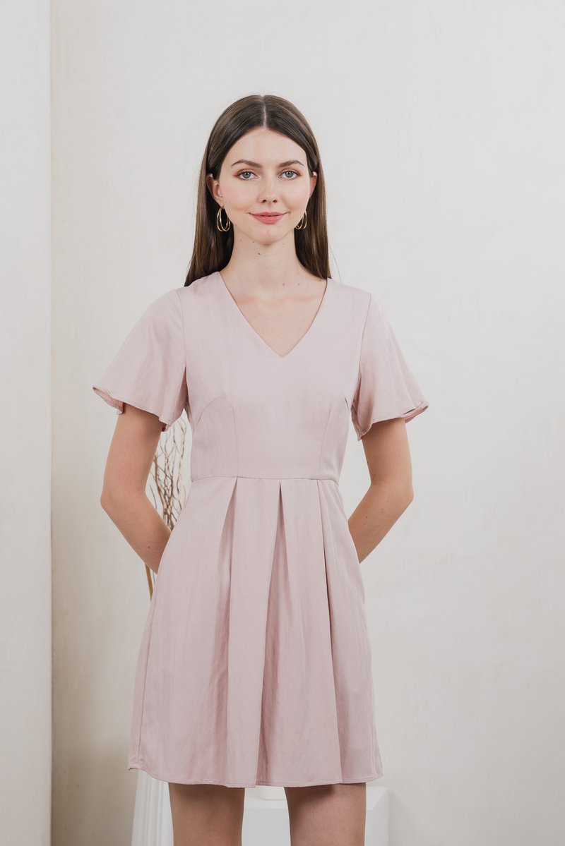 Milica Pleated Sleeve Dress In Pink