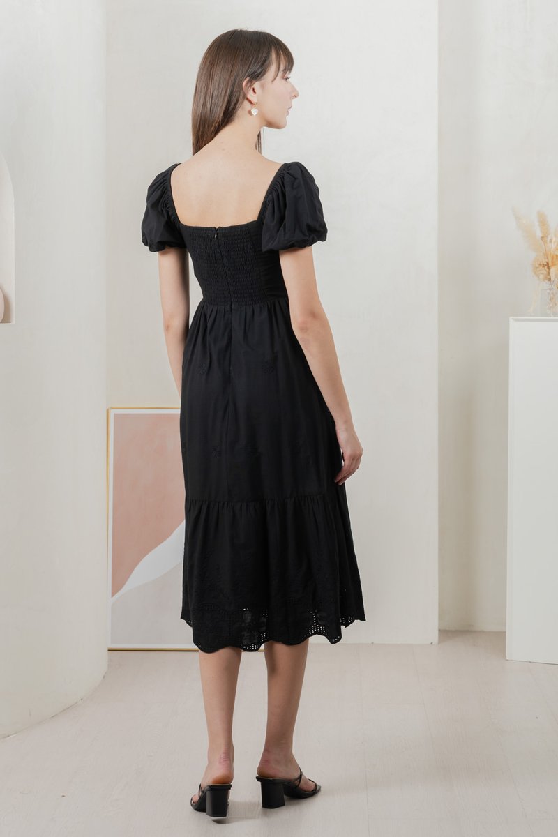 Enchant Embroidered Empire Midi Dress In Black