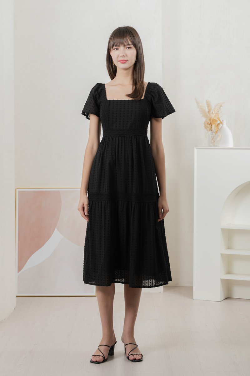 Saskia Crochet Midi Dress In Black (XS)