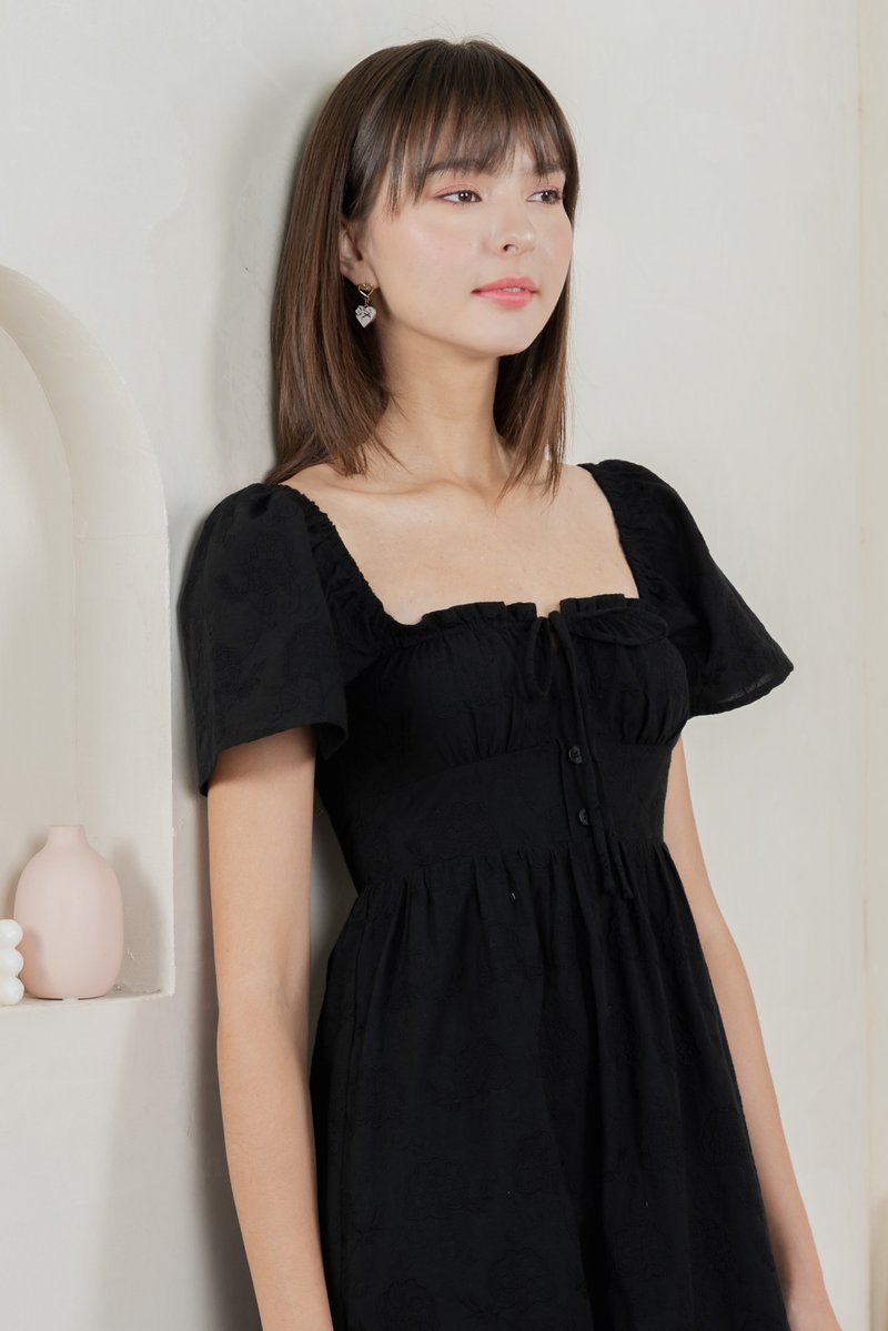 Brilliant Broderie Ribbon Midi Dress In Black