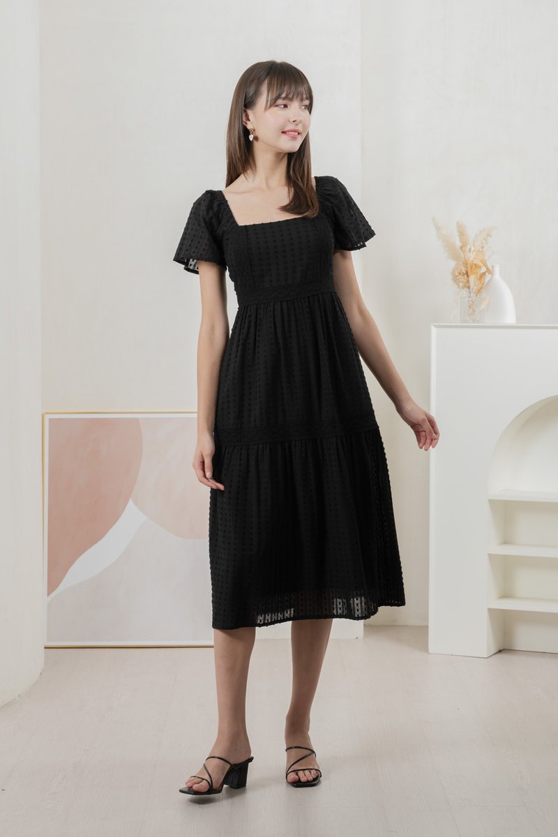 Saskia Crochet Midi Dress In Black (XS)