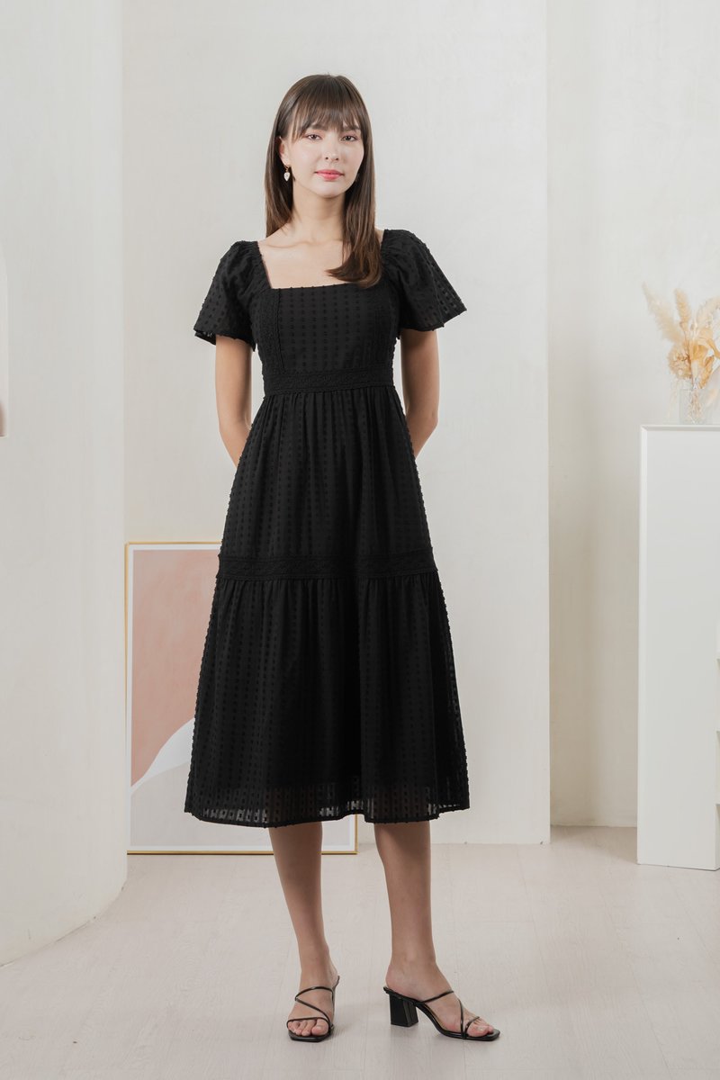 Saskia Crochet Midi Dress In Black (XS)
