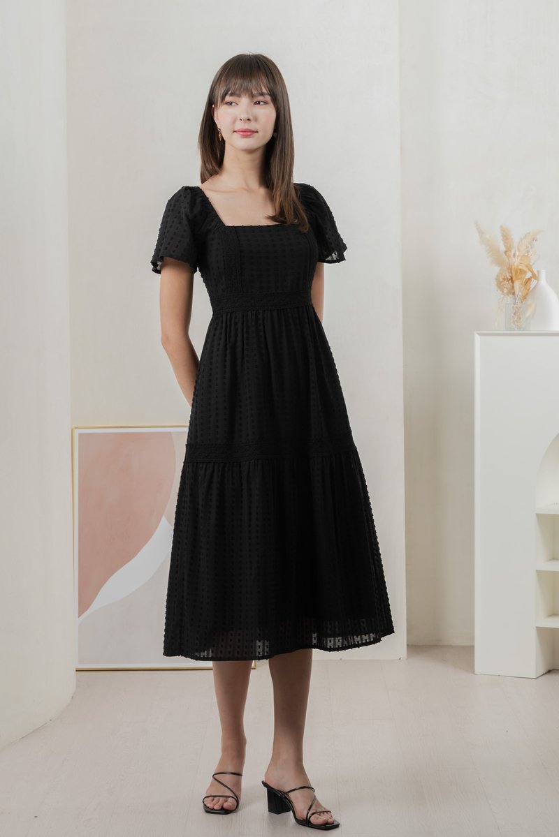Saskia Crochet Midi Dress In Black (XS)