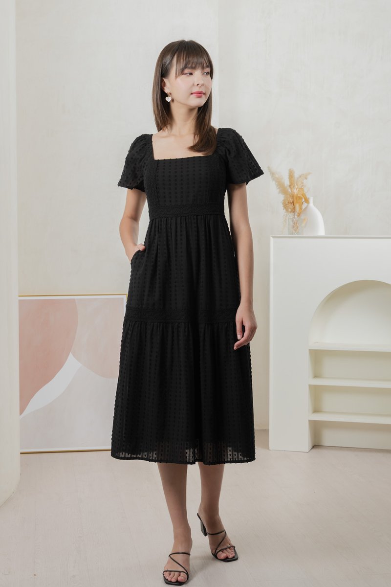 Saskia Crochet Midi Dress In Black (XS)