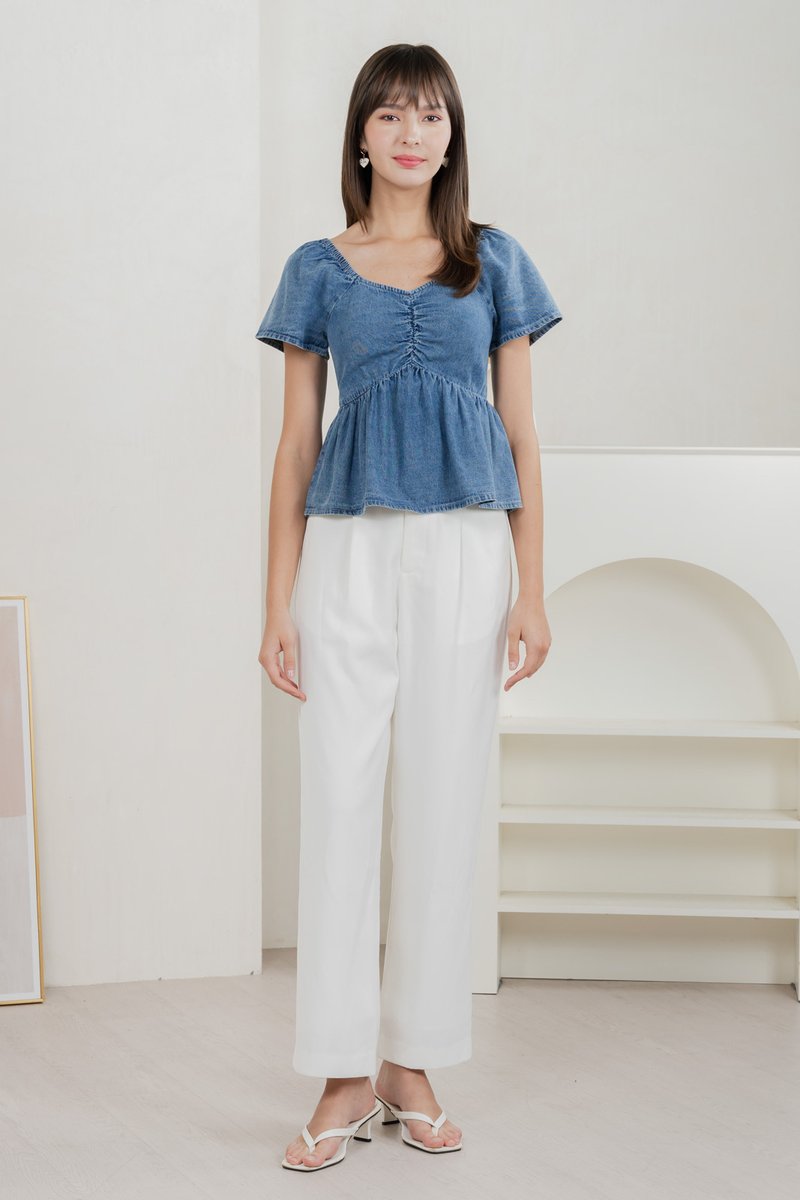 Dainty Denim Sweetheart Top In Dark Wash