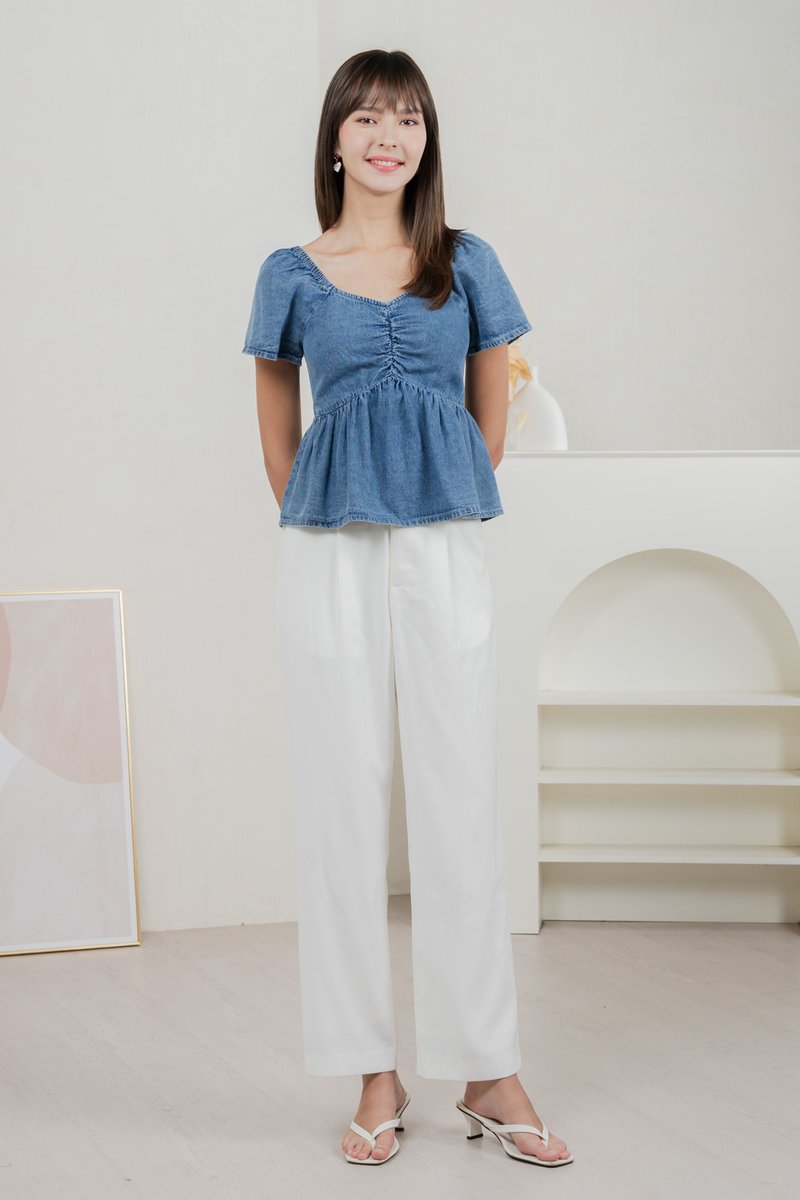 Dainty Denim Sweetheart Top In Dark Wash