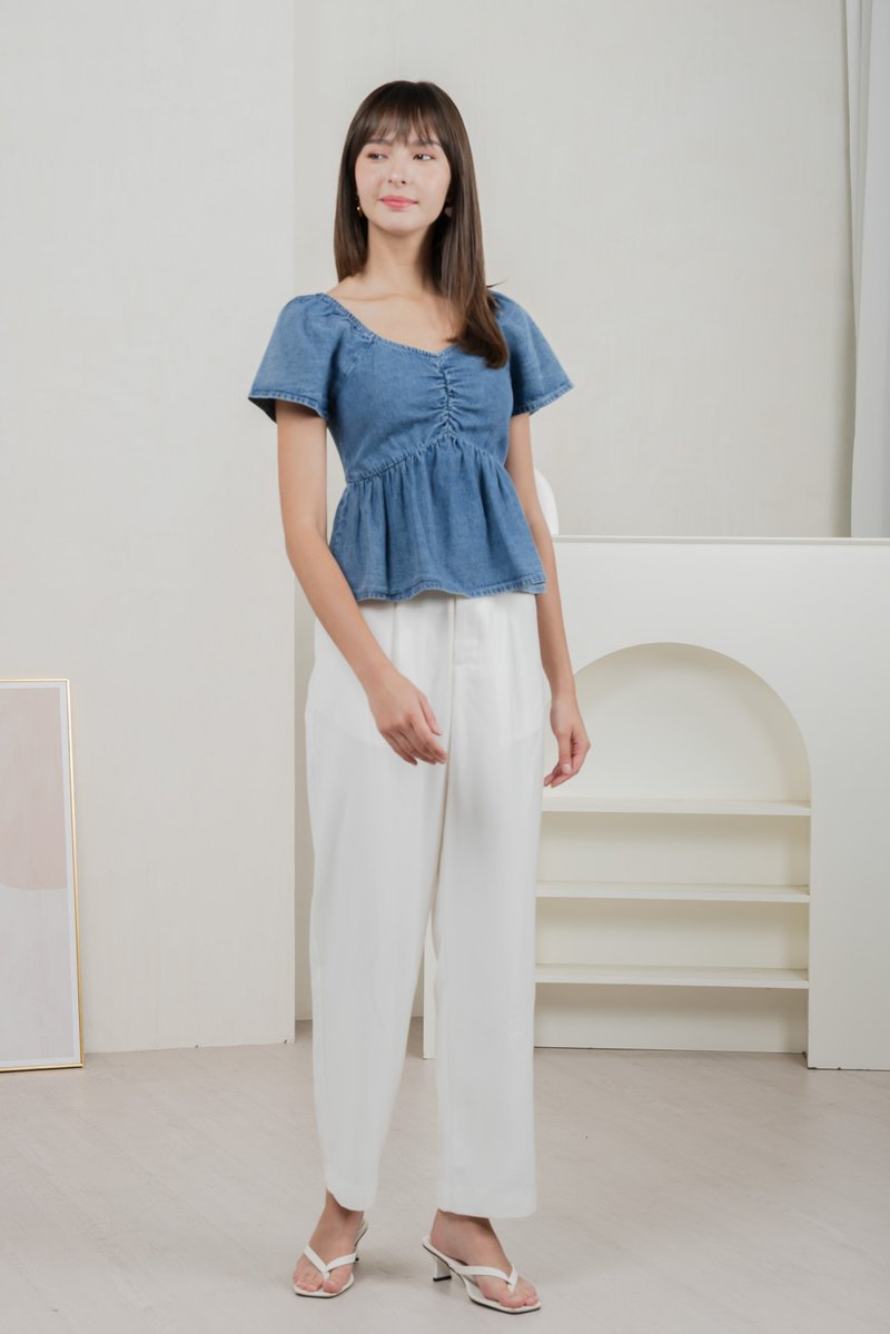 Dainty Denim Sweetheart Top In Dark Wash