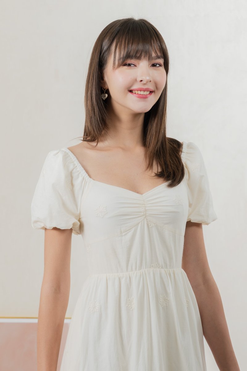 Enchant Embroidered Empire Midi Dress In Cream