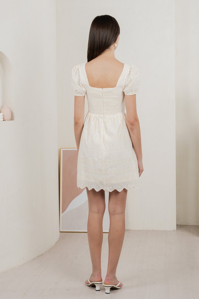 Sachi Eyelet Square Neck Dress In Cream