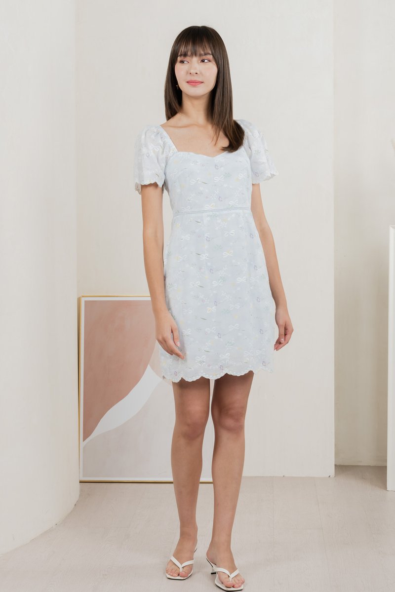 Fantasy Floral Ribbon Embroidery Dress In Baby Blue