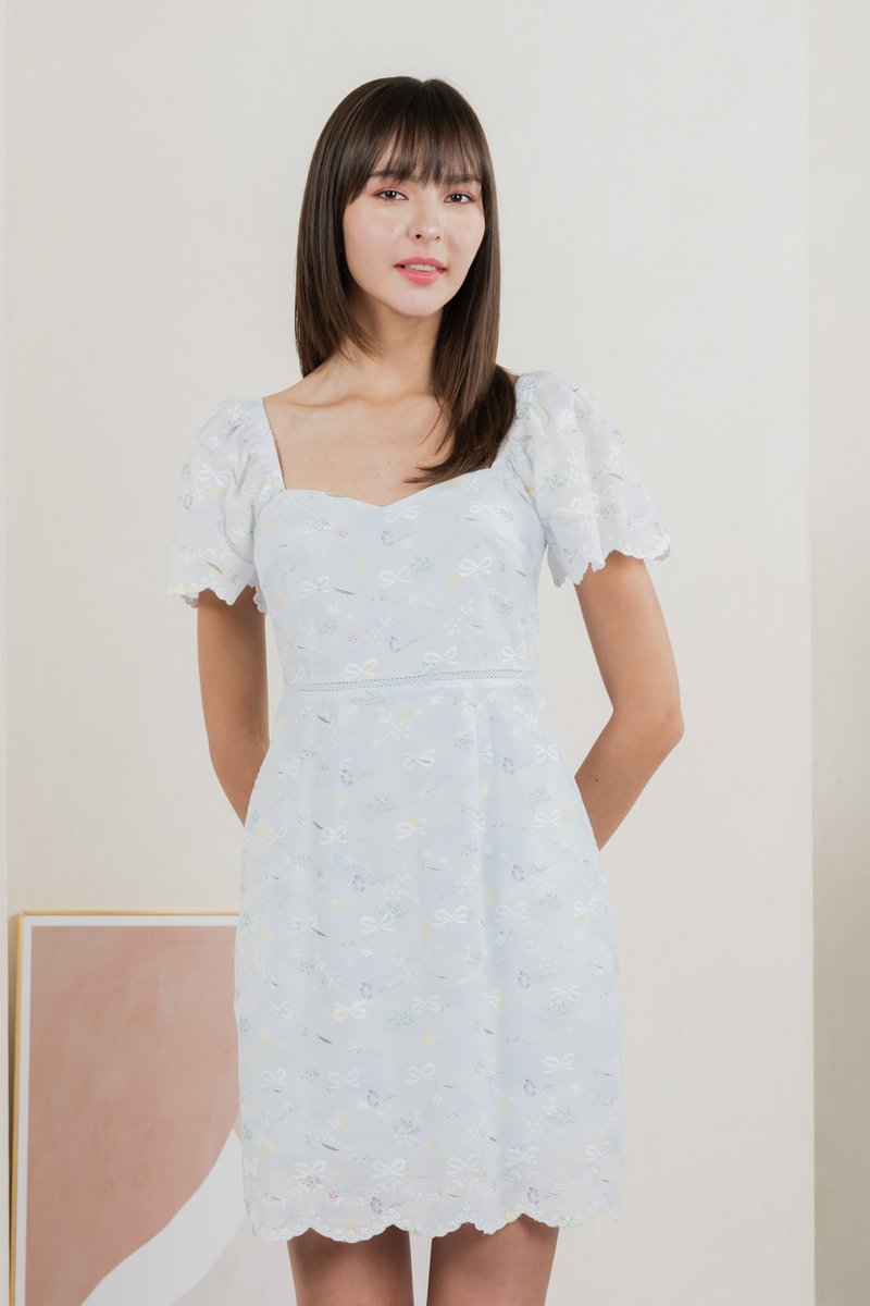 Fantasy Floral Ribbon Embroidery Dress In Baby Blue