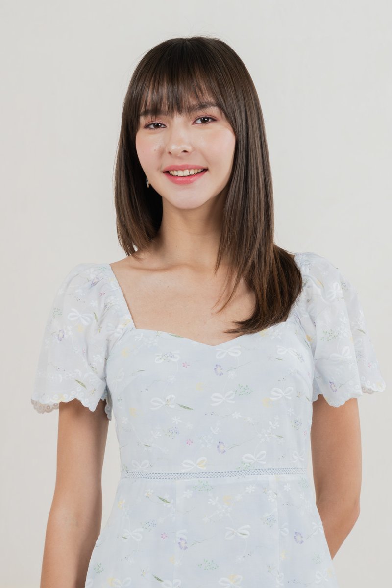 Fantasy Floral Ribbon Embroidery Dress In Baby Blue