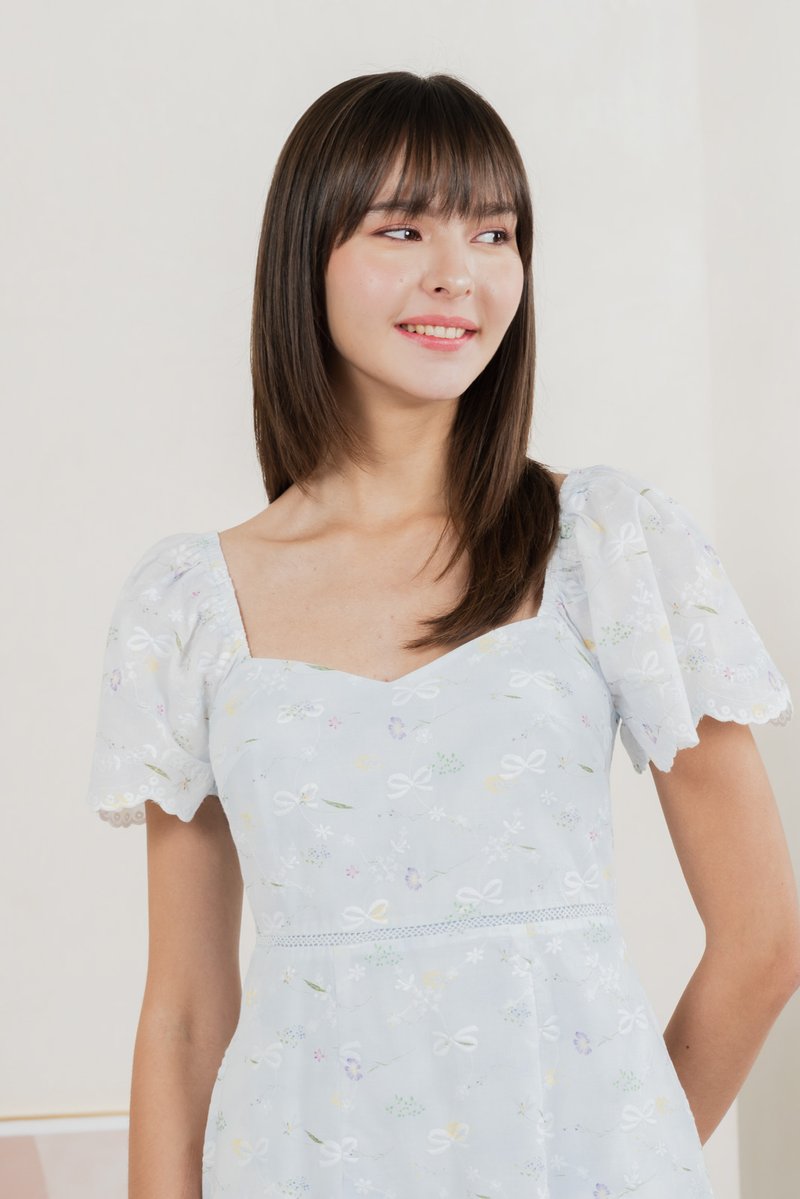 Fantasy Floral Ribbon Embroidery Dress In Baby Blue