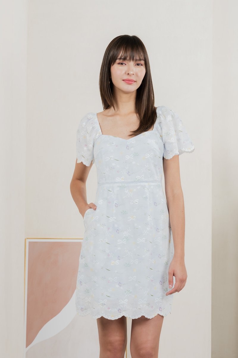 Fantasy Floral Ribbon Embroidery Dress In Baby Blue