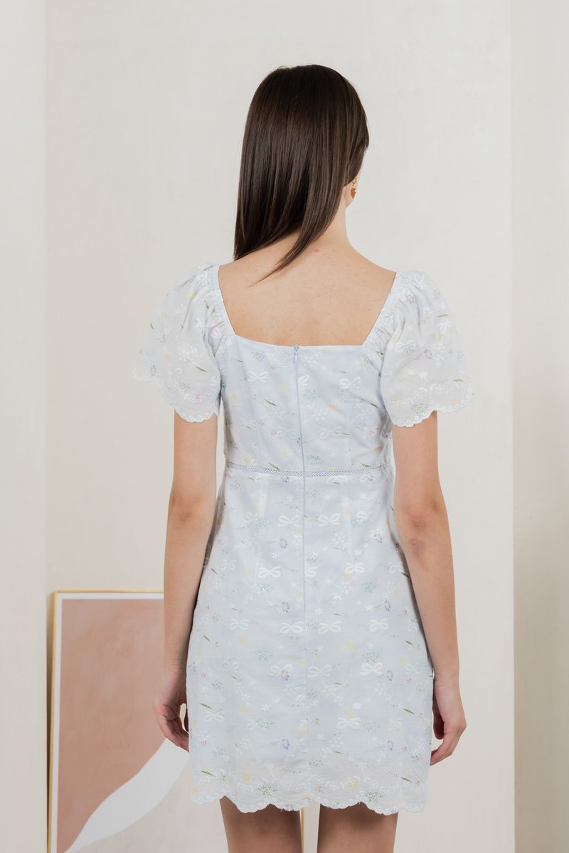 Fantasy Floral Ribbon Embroidery Dress In Baby Blue
