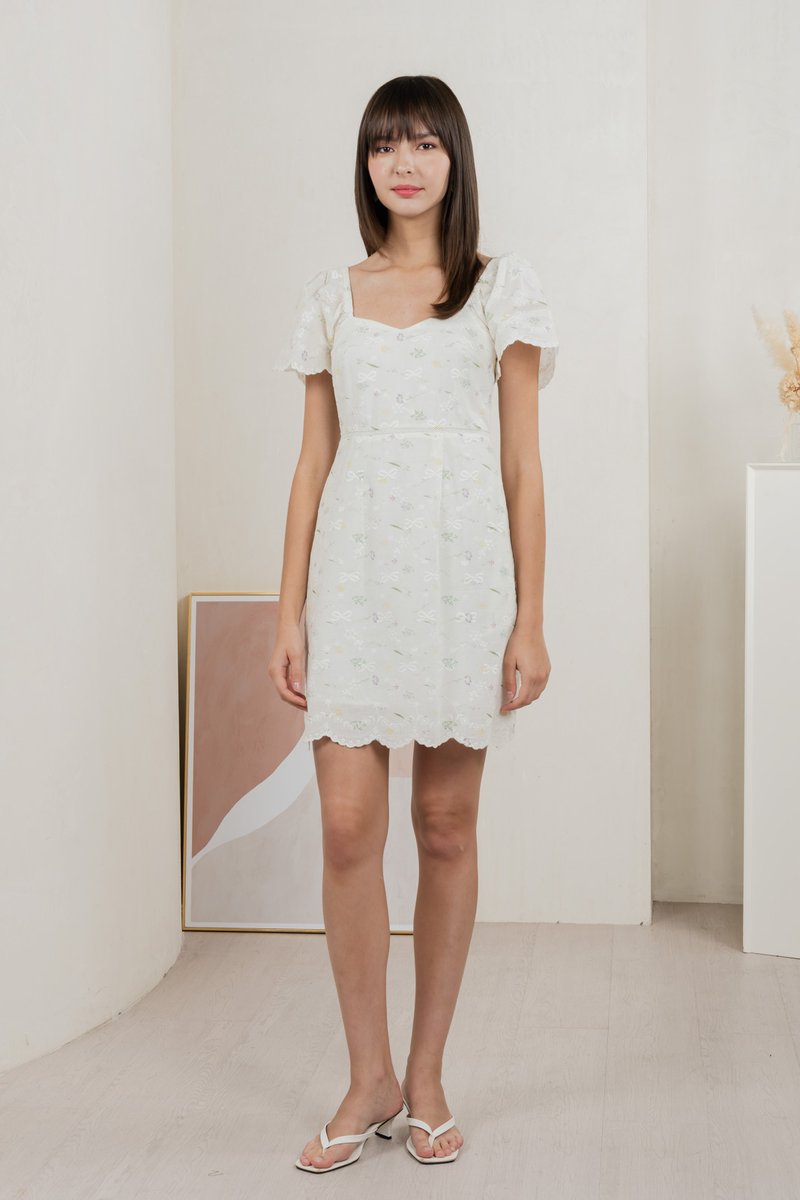 Fantasy Floral Ribbon Embroidery Dress In Ivory