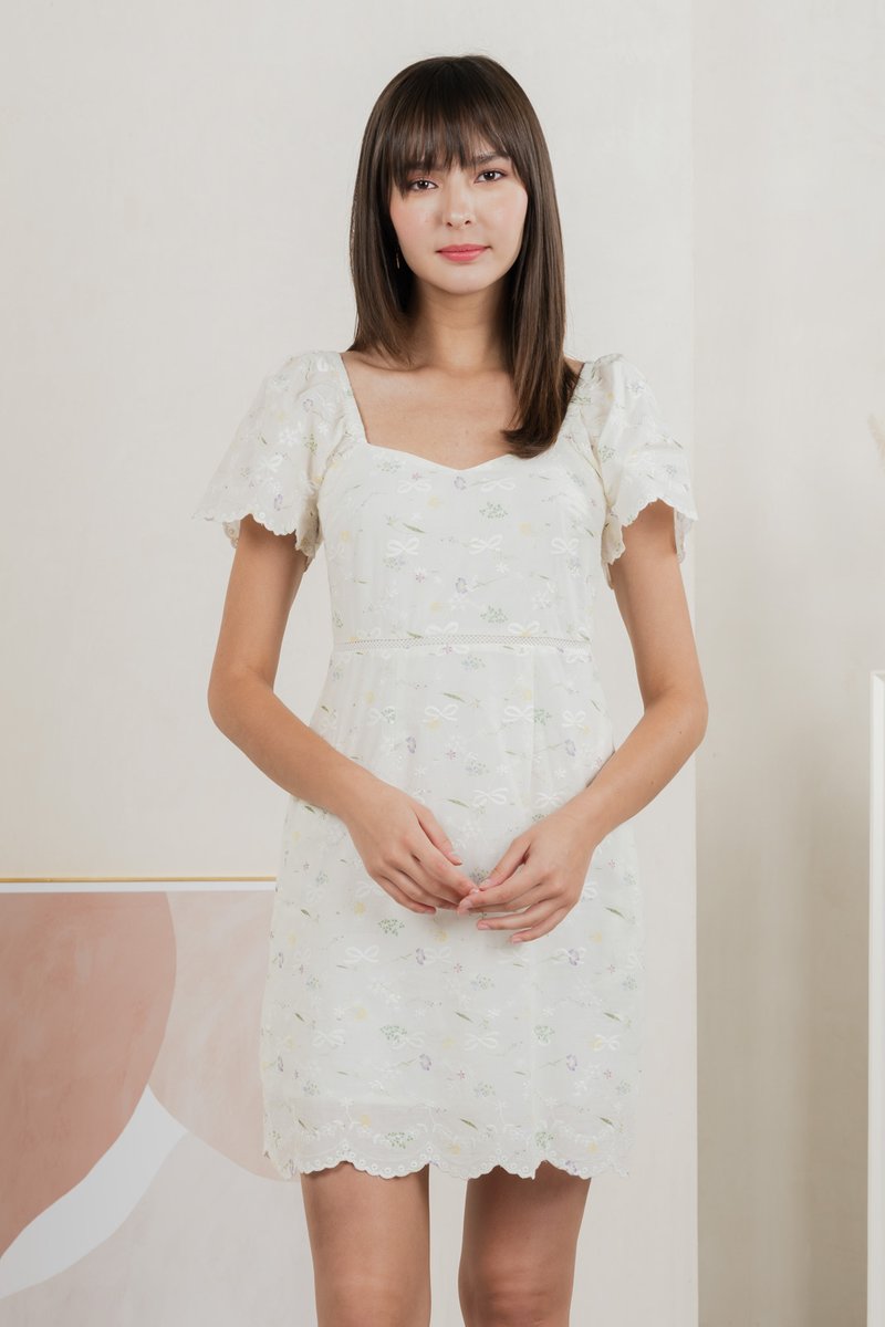 Fantasy Floral Ribbon Embroidery Dress In Ivory