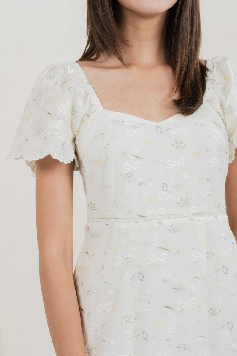Fantasy Floral Ribbon Embroidery Dress In Ivory