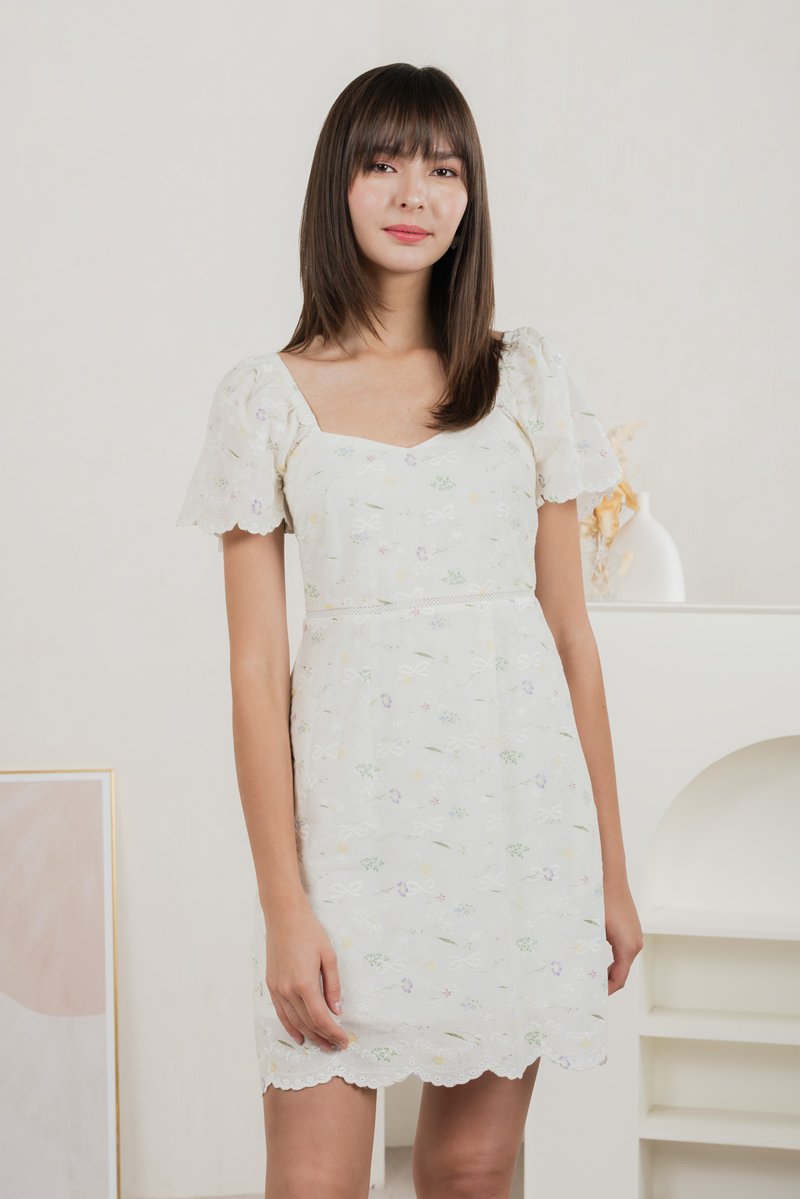 Fantasy Floral Ribbon Embroidery Dress In Ivory