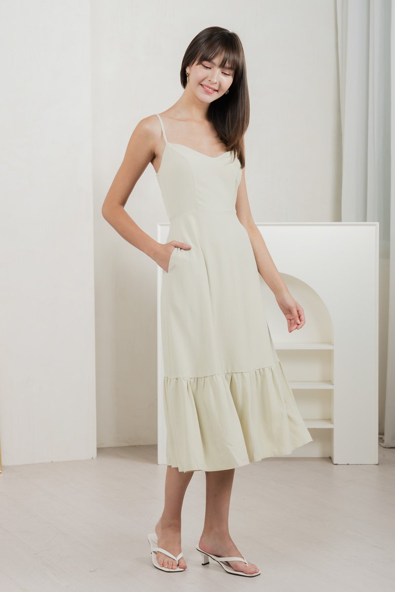 Callisto Texture Camisole Midi Dress In Sage