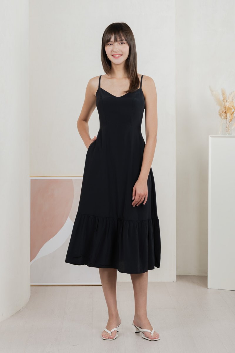 Callisto Texture Camisole Midi Dress In Black (XS)