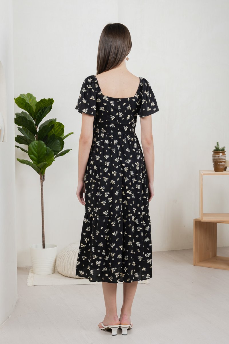Monti Printed Ruched Maxi Dress In Black