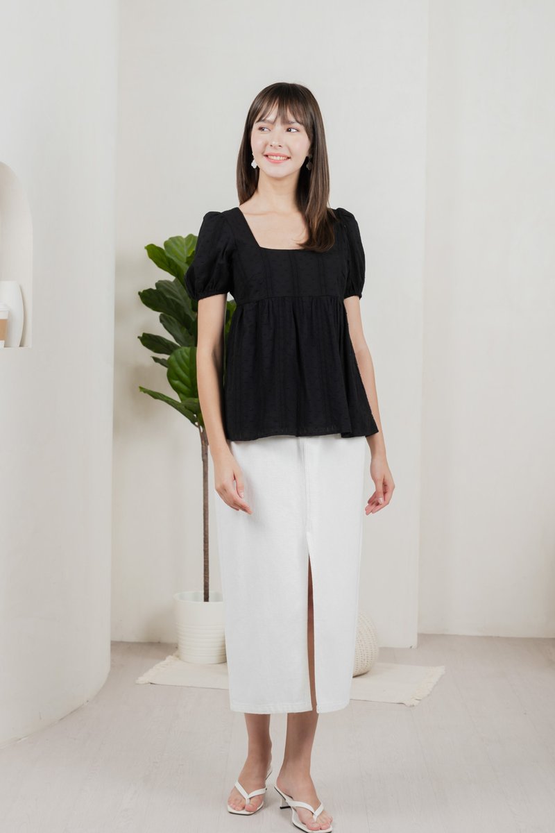 Eudora Swiss Dots Cotton Babydoll Top In Black