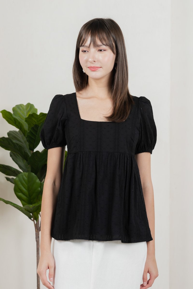 Eudora Swiss Dots Cotton Babydoll Top In Black