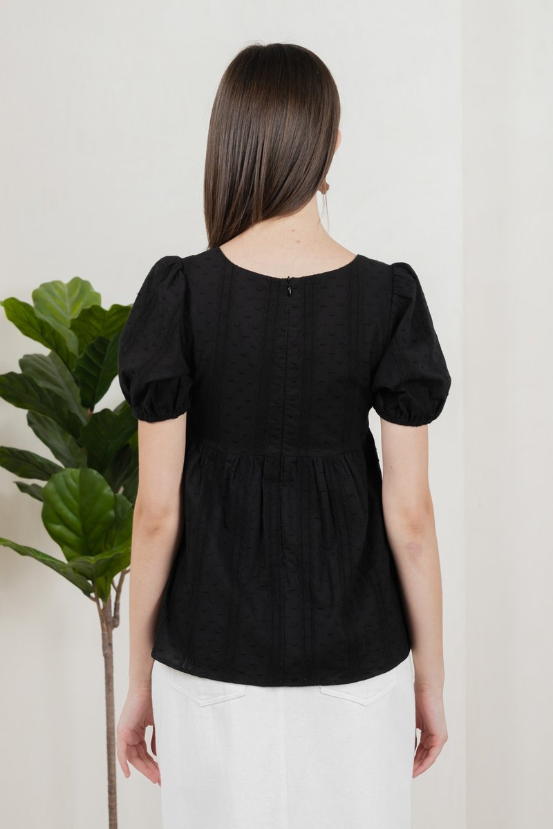 Eudora Swiss Dots Cotton Babydoll Top In Black