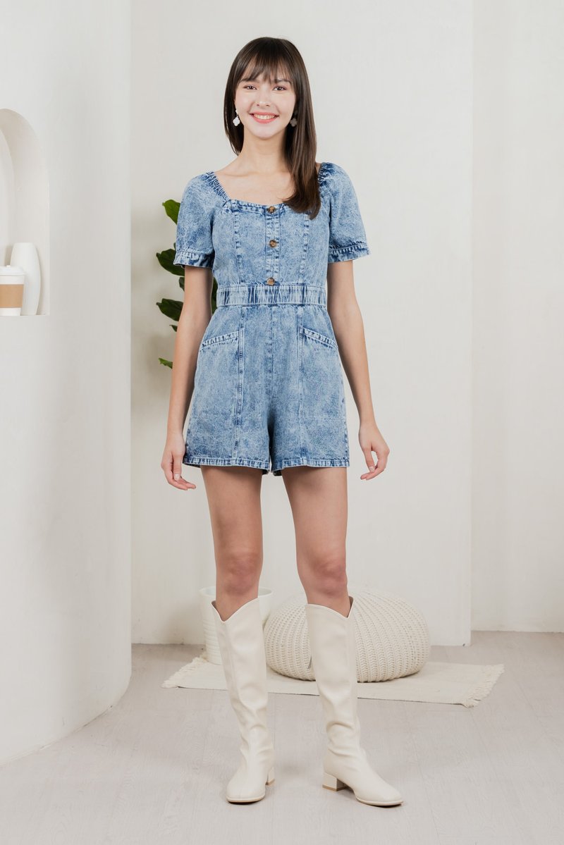 Decima Panelled Button Denim Romper