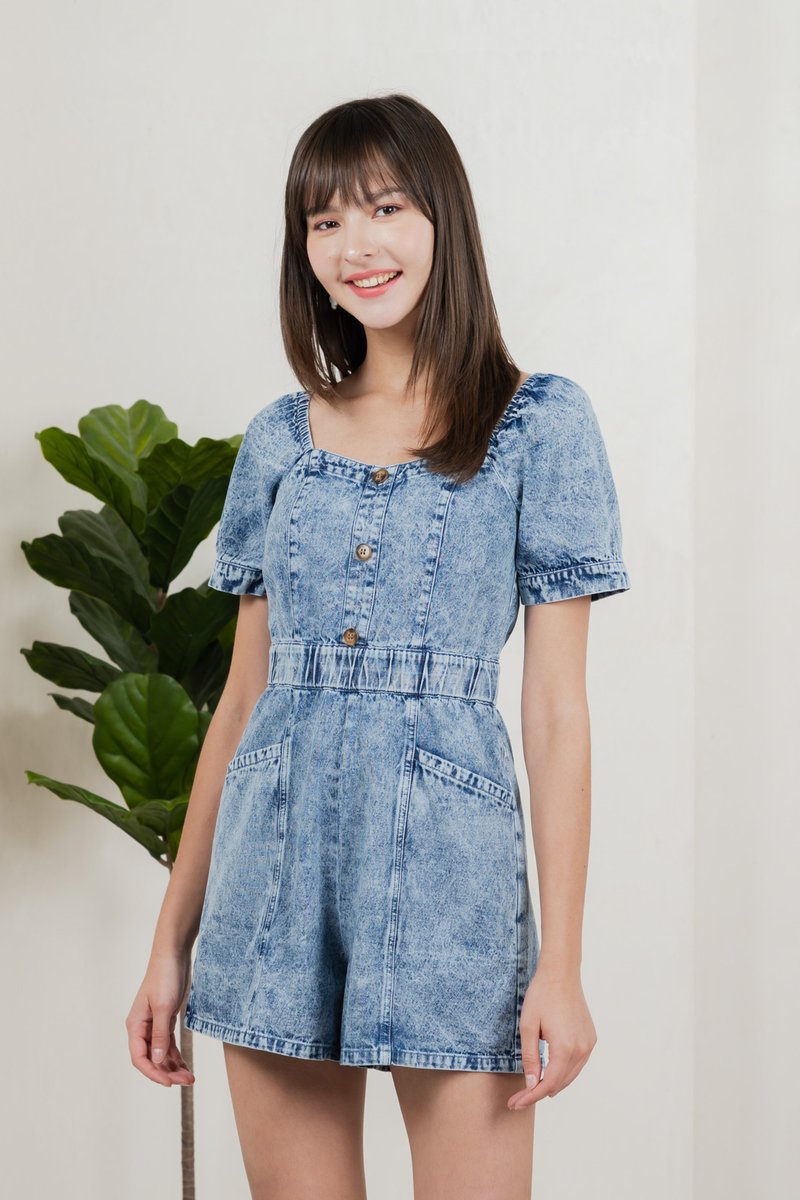 Decima Panelled Button Denim Romper