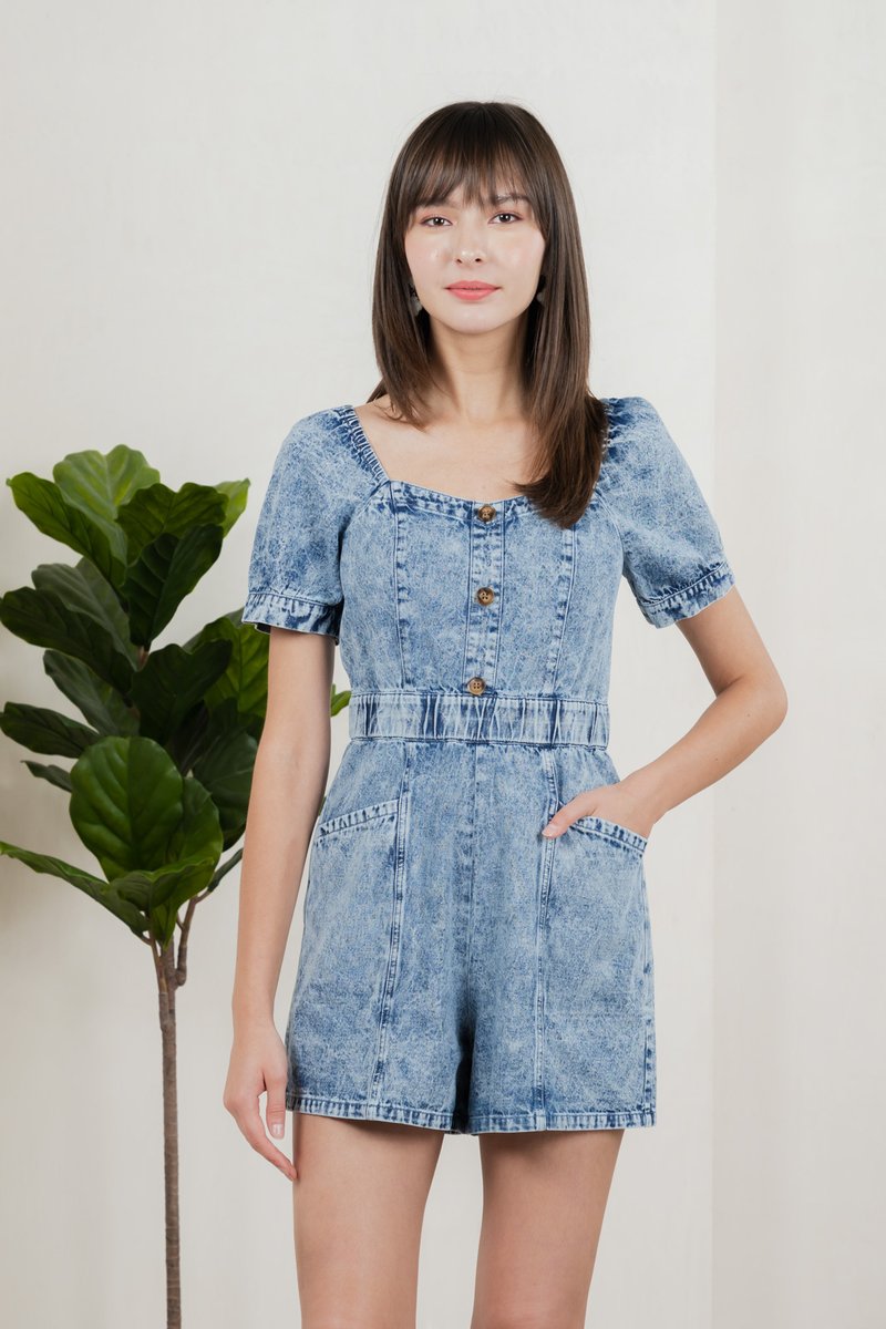 Decima Panelled Button Denim Romper