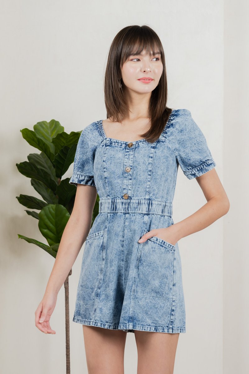 Decima Panelled Button Denim Romper