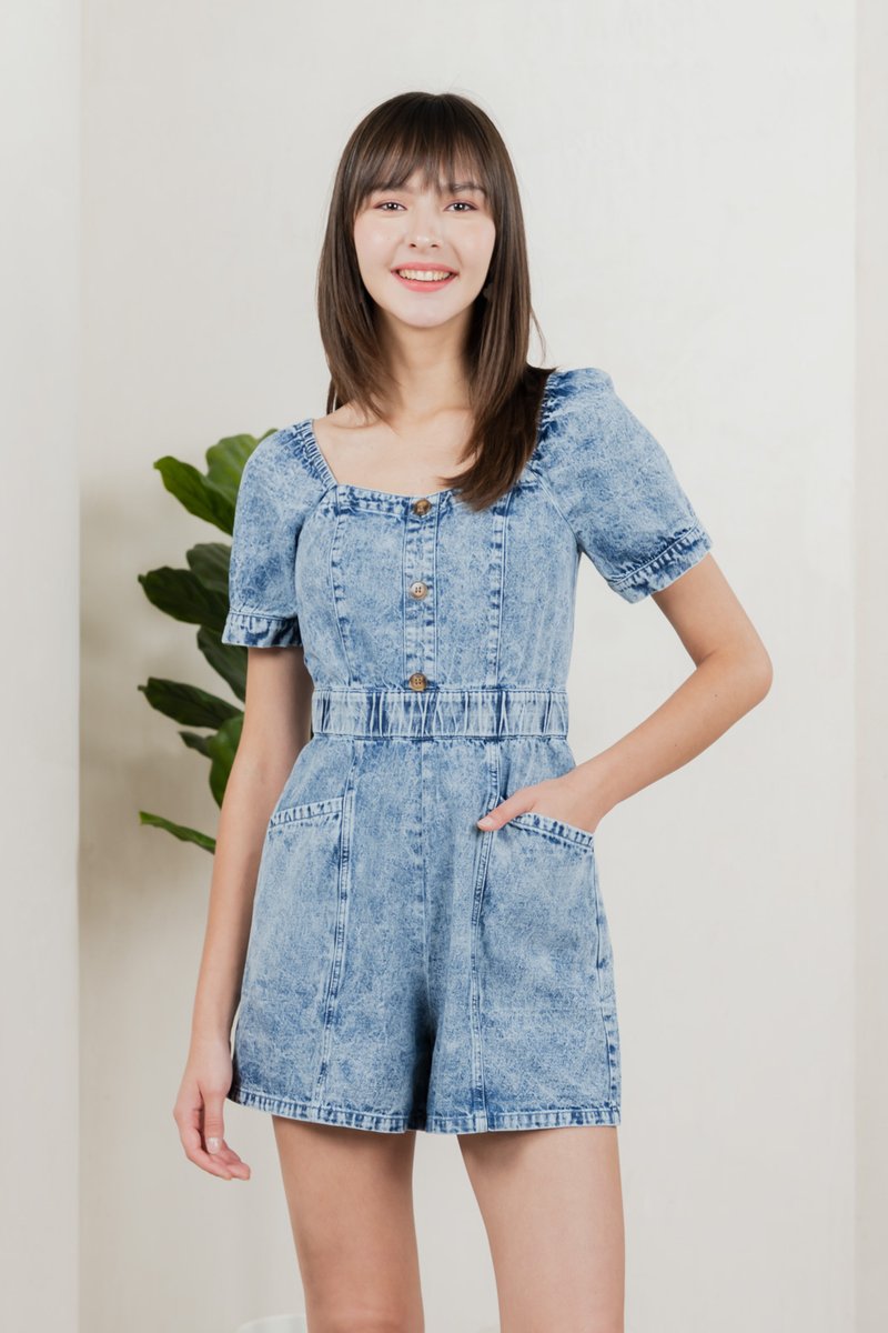 Decima Panelled Button Denim Romper