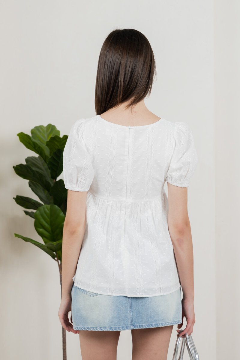 Eudora Swiss Dots Cotton Babydoll Top In White