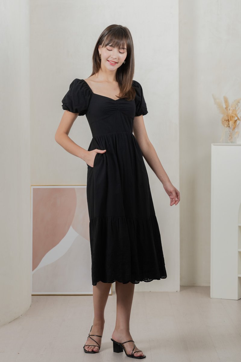 Enchant Embroidered Empire Midi Dress In Black